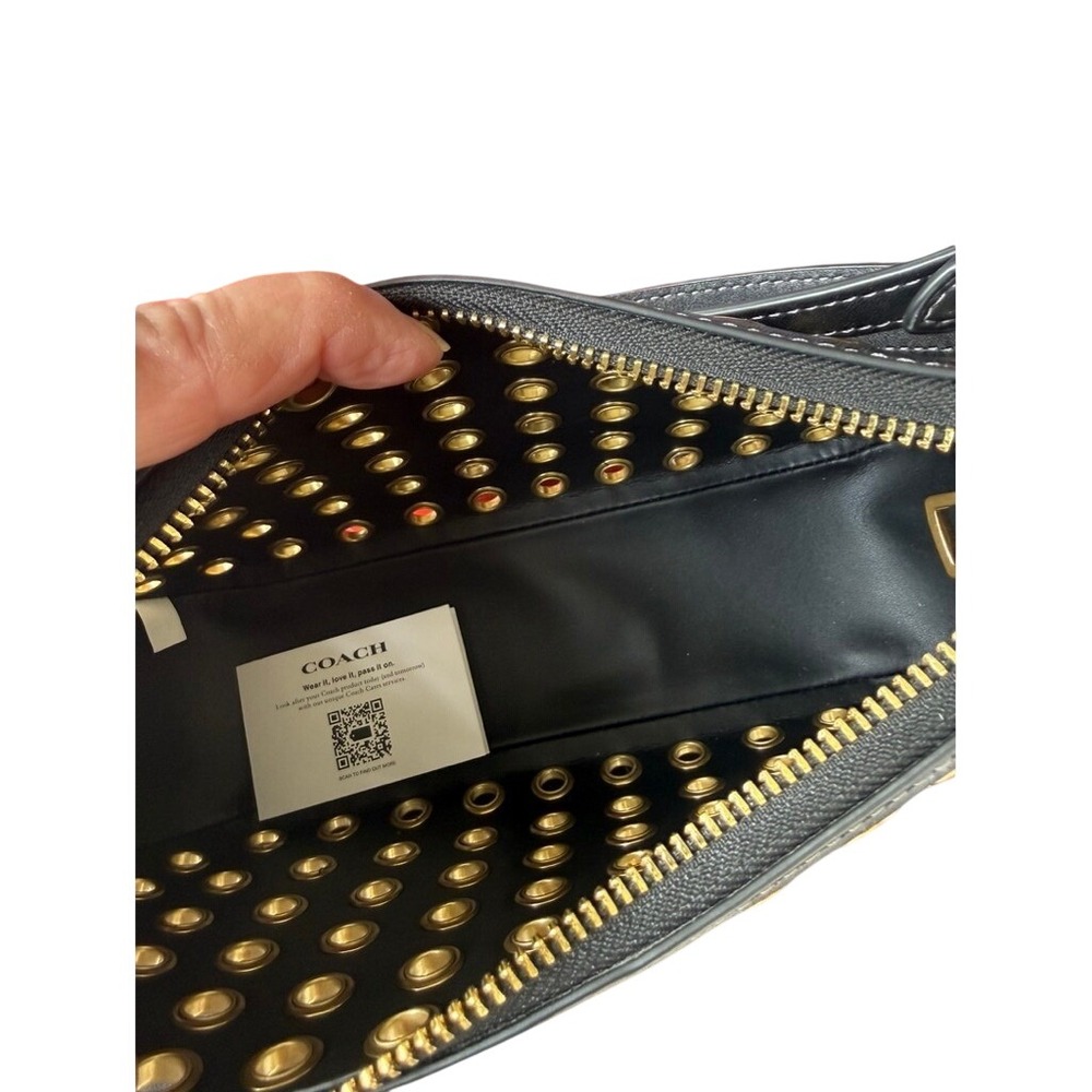 Coach Black Leather Grommet Shoulder Bag Gold Studs CY646 NWT - Picture 3 of 16
